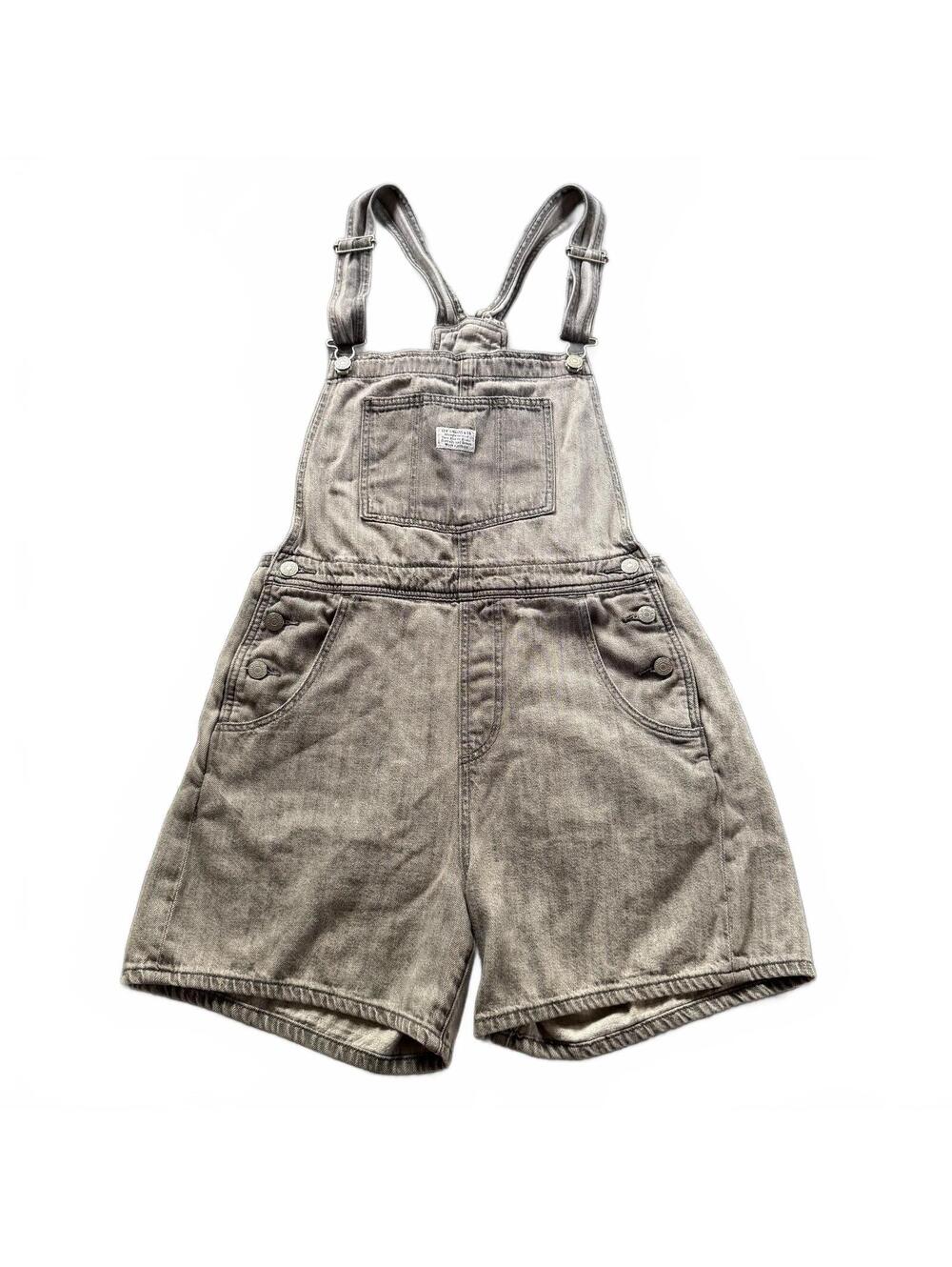 Levis Washed Grey Denim Shortalls Womens Medium Lyocell Blend Overalls Romper M